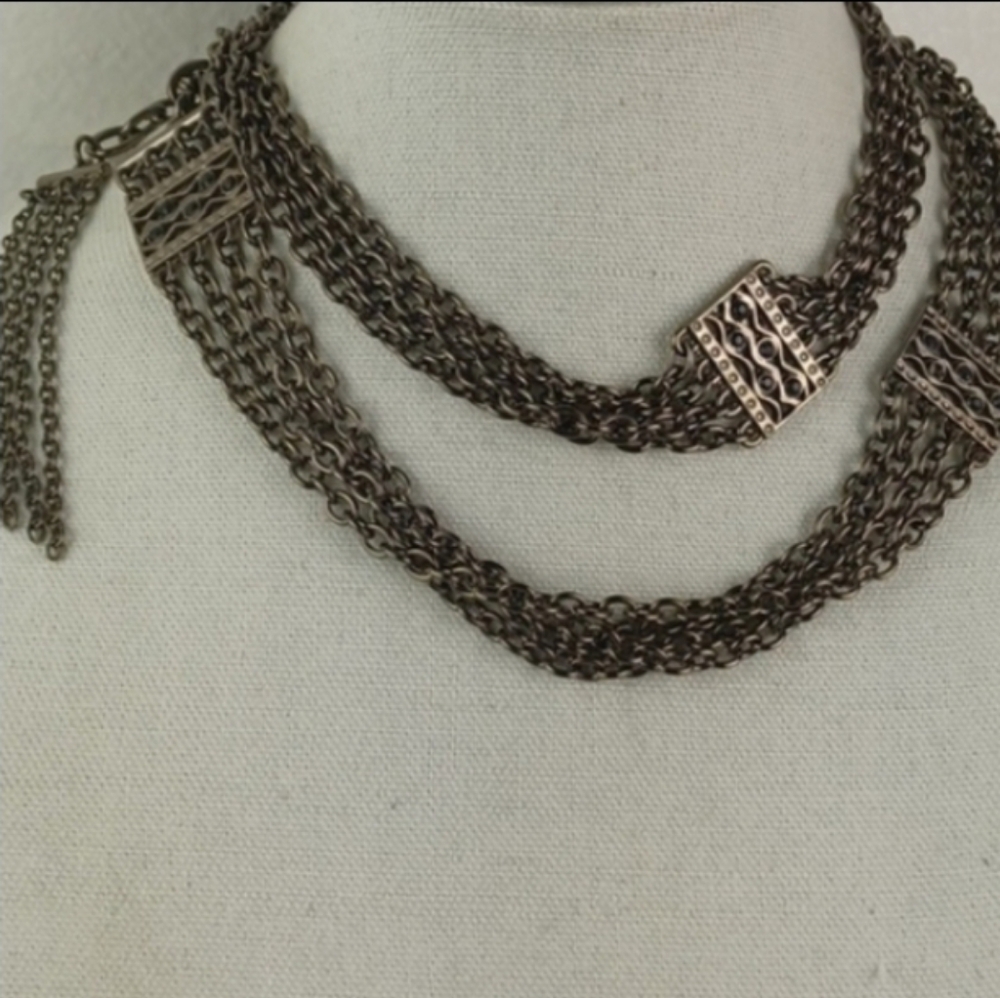 Intriguing Edgy Brassy Gunmetal Multi-Chain Marcasite Gemmed Super Cool Belt